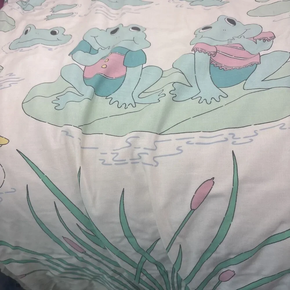 Vtg Debenhams Frog Lily Pad Twin Duvet + Pillowcase Child Kid Bedding RARE READ